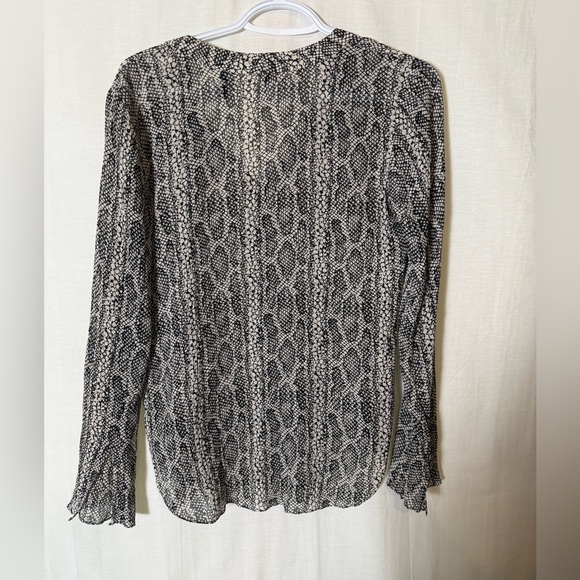 Theory Black White 100% Silk Long Sleeve Blouse | Size Petite - Picture 6 of 11